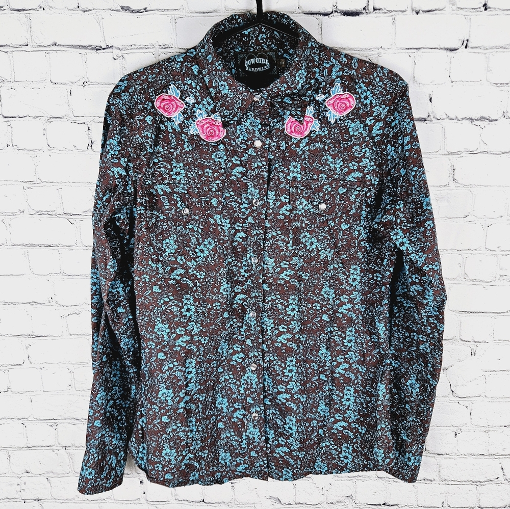 COWGIRL HARDWARE | floral embroidered snap cowboy western long sleeve shirt